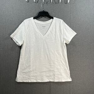 Studio Park Knit Short Sleeve V-Neck Tee White, Large